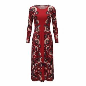 Boden Zoe Floral Maxi Dress Red Jersey Knit Long Sleeve Size 12 Cottagecore